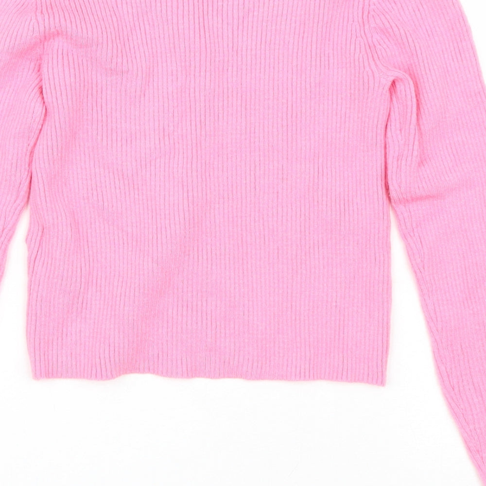 Primark Girls Pink V-Neck Viscose Cardigan Jumper Size 9-10 Years Button