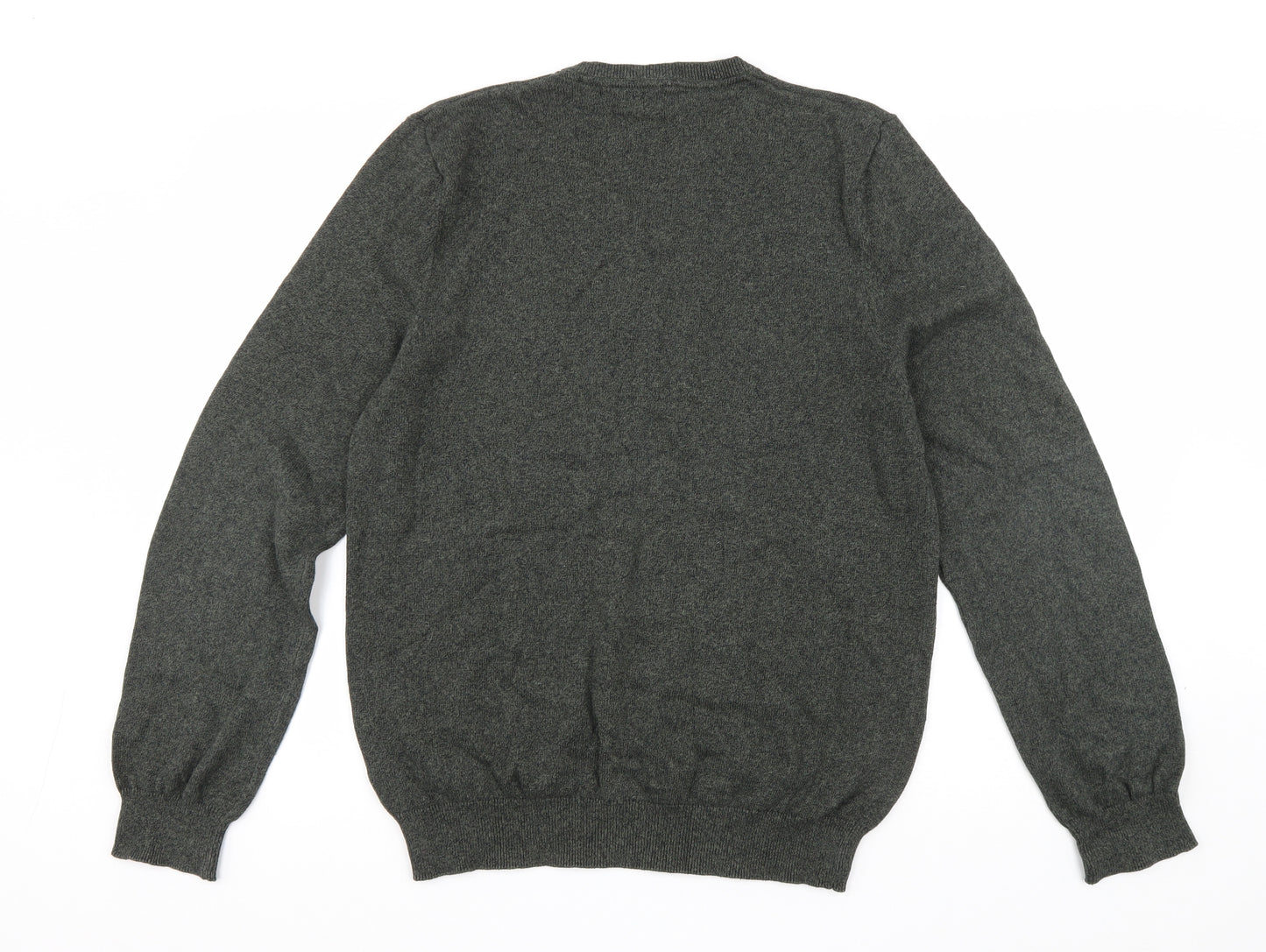 Marks and Spencer Mens Green V-Neck Cotton Pullover Jumper Size L