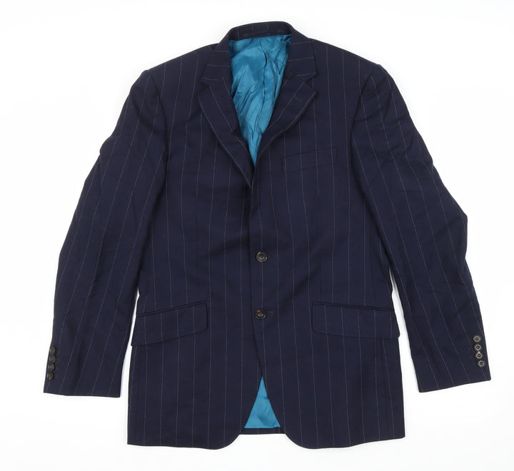 Marks and Space Mens Blue Striped Polyester Jacket Suit Jacket Size M