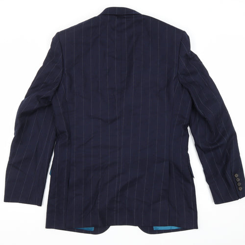 Marks and Space Mens Blue Striped Polyester Jacket Suit Jacket Size M