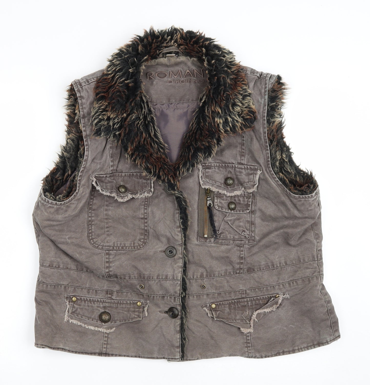 Roman Originals Womens Brown Gilet Jacket Size L Button