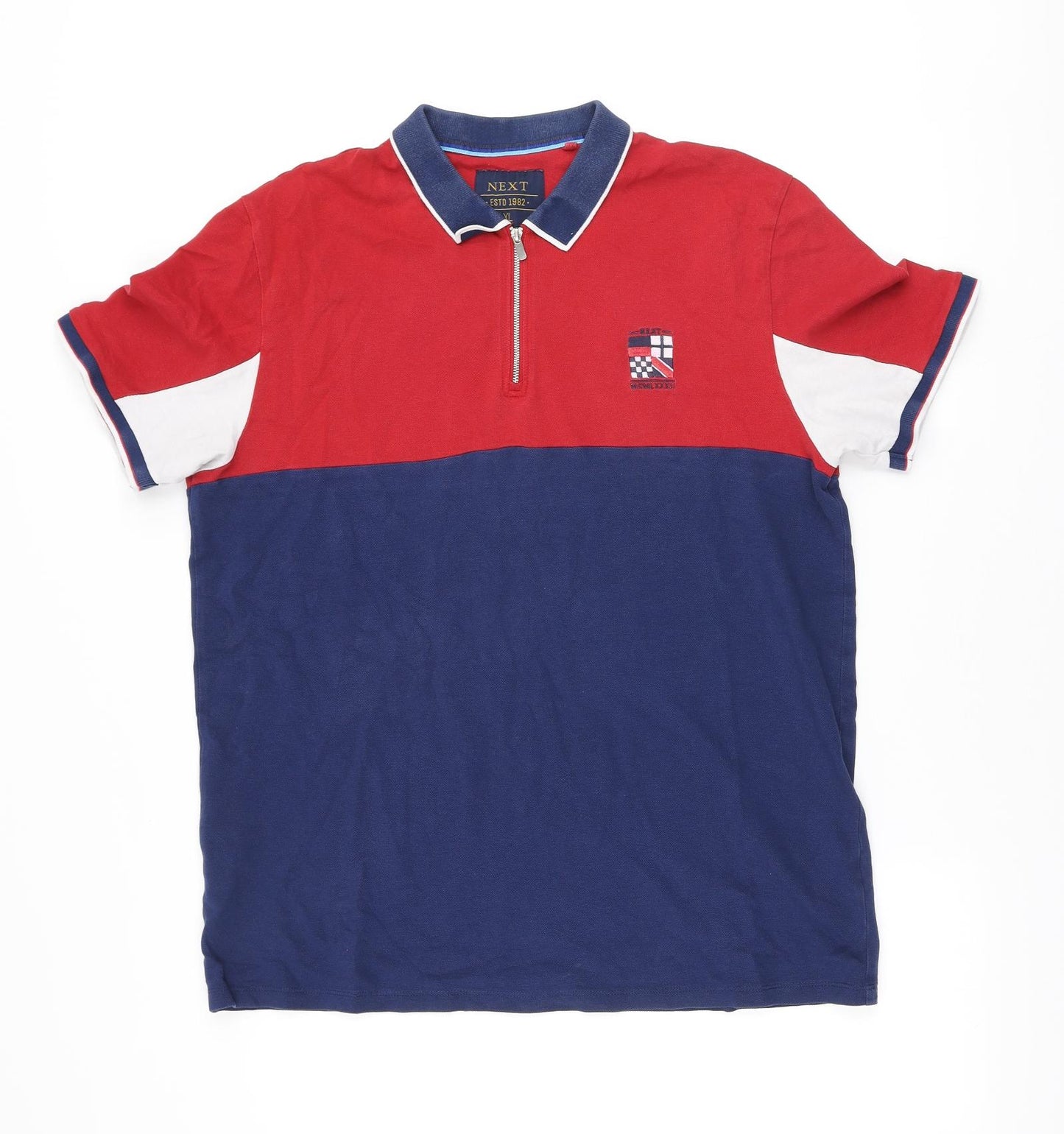 NEXT Mens Blue Cotton Polo Size XL Collared Zip
