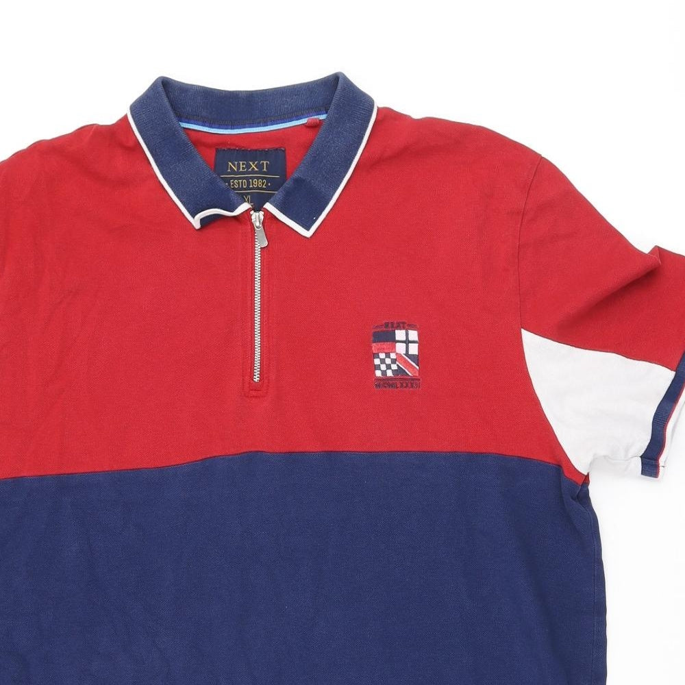 NEXT Mens Blue Cotton Polo Size XL Collared Zip