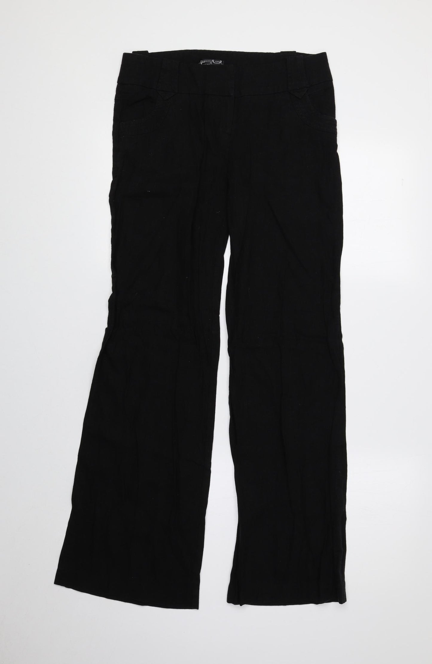 Terminal One Womens Black Linen Trousers Size 10 L29 in Regular Zip
