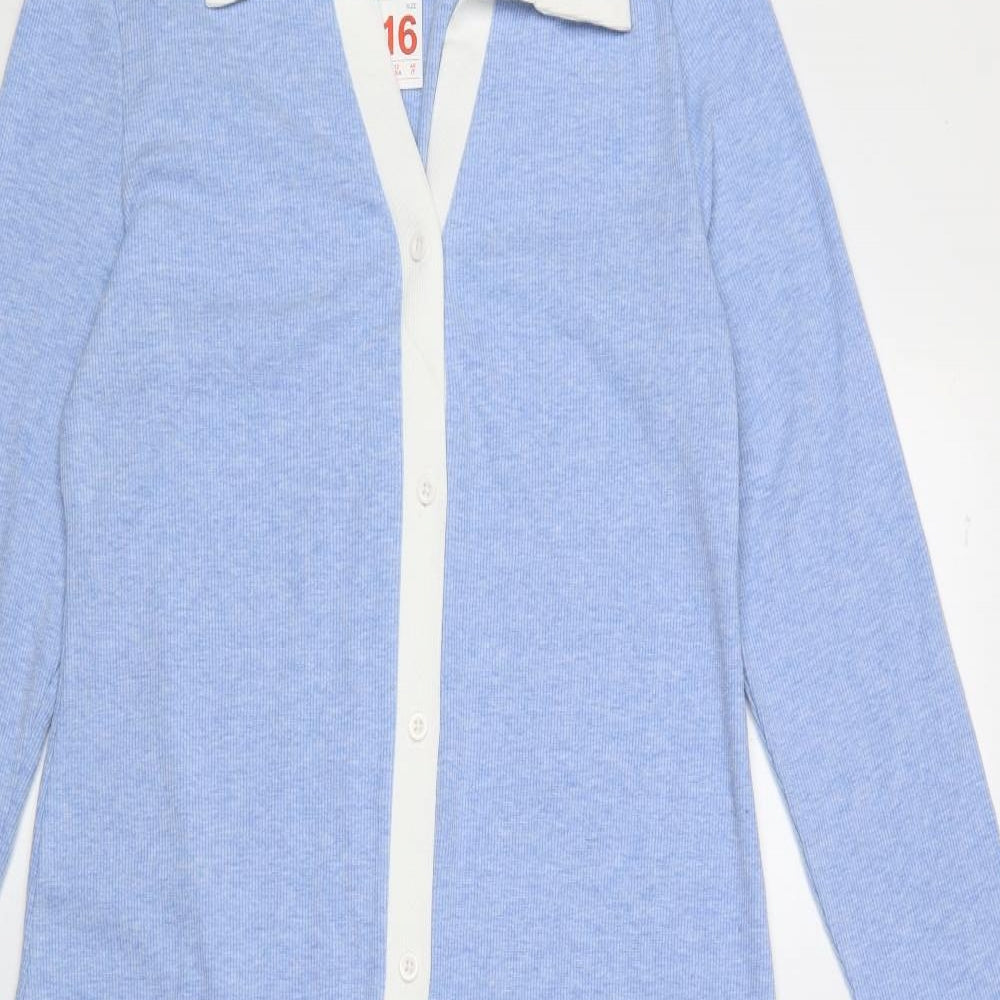 Primark Womens Blue Polyester Bodycon Size 16 Collared Button