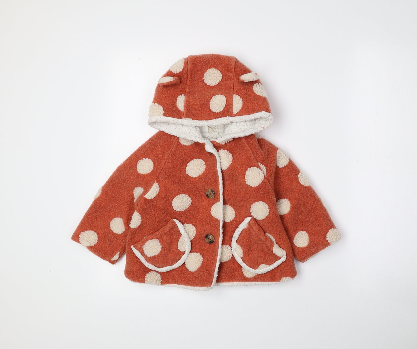 NEXT Girls Pink Polka Dot Overcoat Coat Size 18-24 Months Button