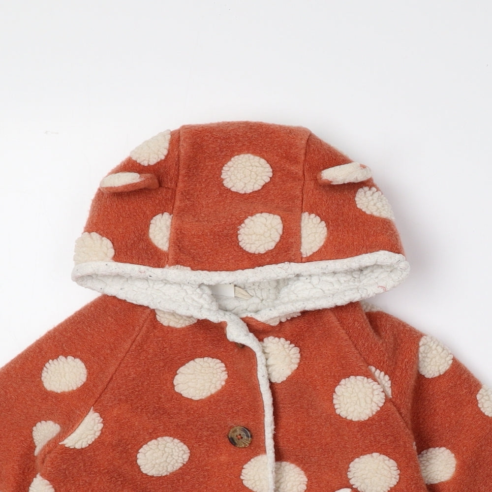 NEXT Girls Pink Polka Dot Overcoat Coat Size 18-24 Months Button