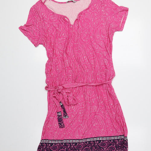 TU Womens Pink Paisley Viscose Fit & Flare Size 12 V-Neck