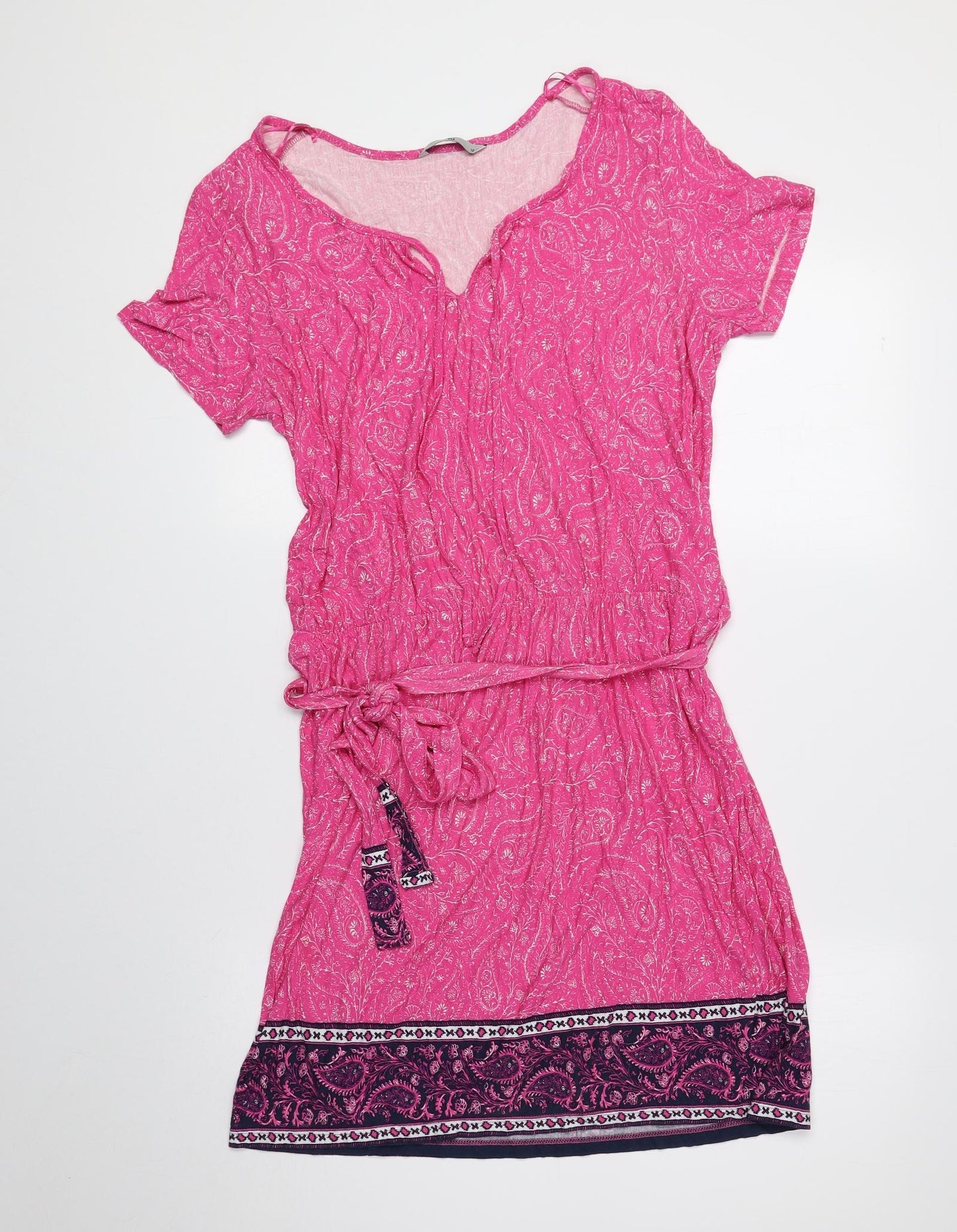 TU Womens Pink Paisley Viscose Fit & Flare Size 12 V-Neck