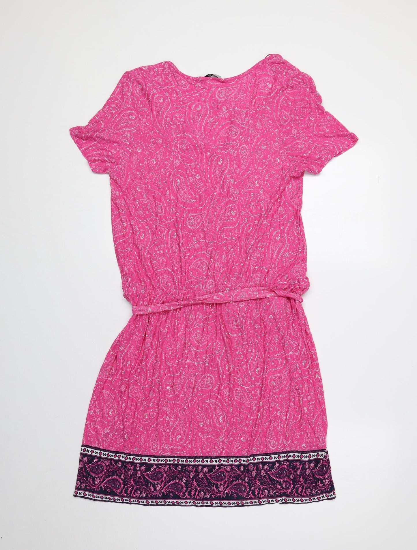 TU Womens Pink Paisley Viscose Fit & Flare Size 12 V-Neck
