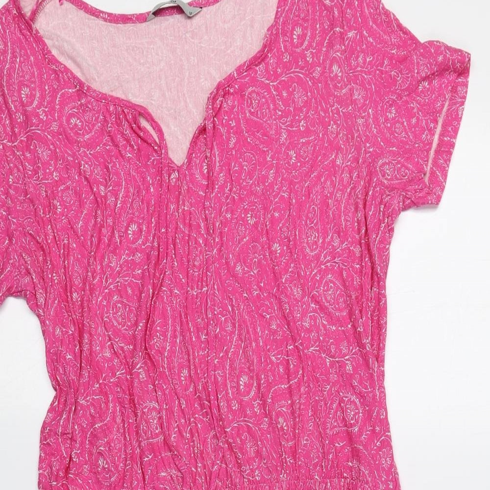 TU Womens Pink Paisley Viscose Fit & Flare Size 12 V-Neck