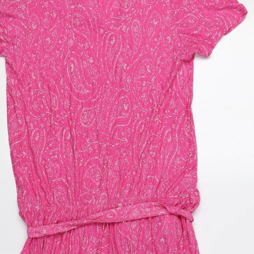 TU Womens Pink Paisley Viscose Fit & Flare Size 12 V-Neck