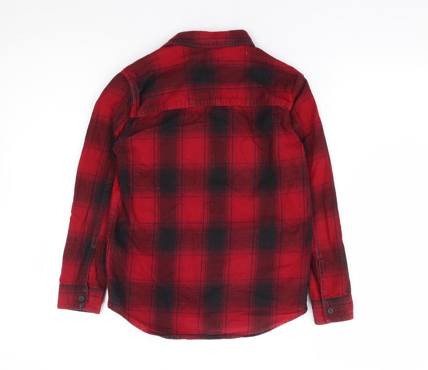 River Island Boys Red Plaid 100% Cotton Basic Button-Up Size 9 Years Collared Button
