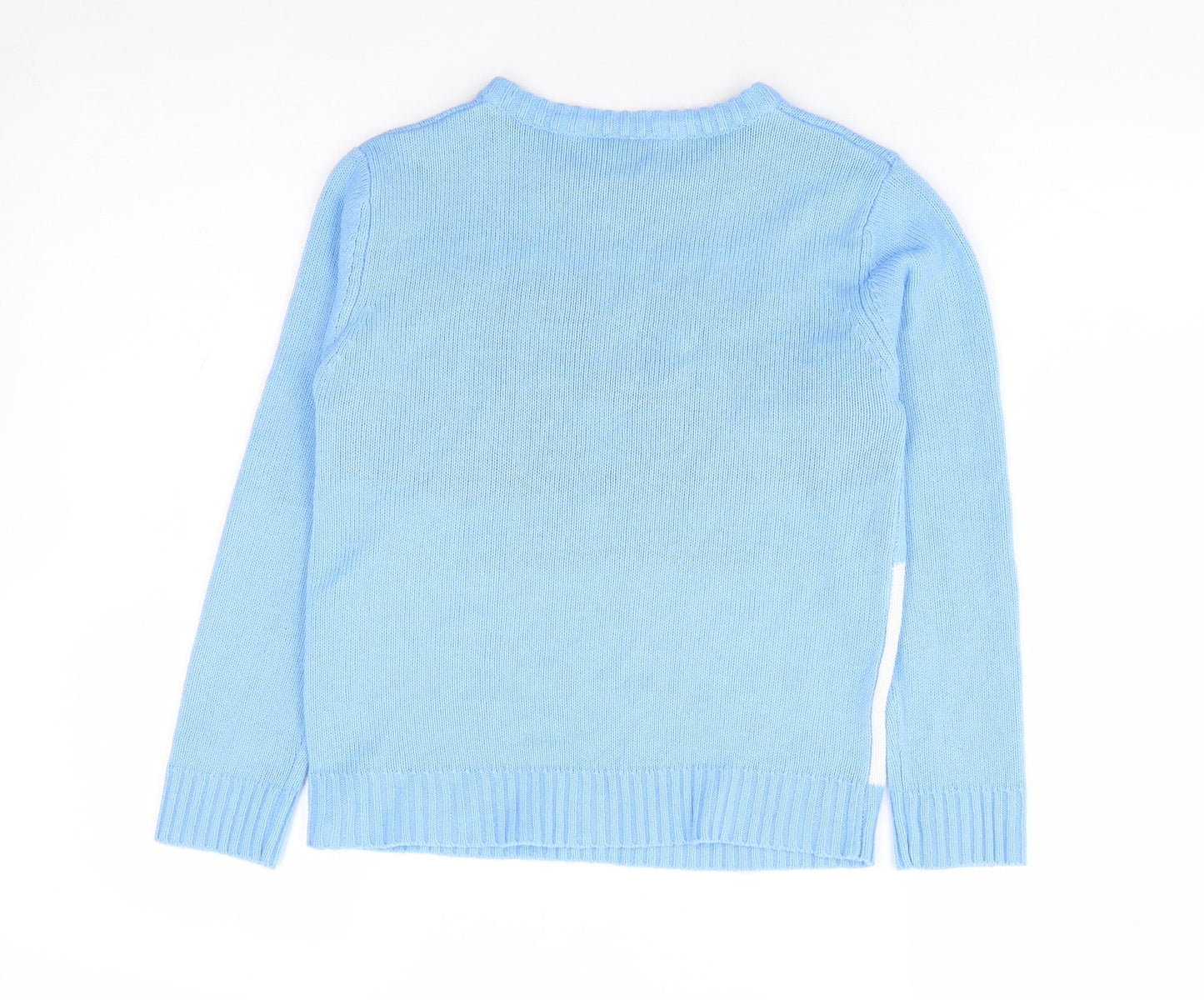 Festive Friends Girls Blue Round Neck Acrylic Pullover Jumper Size 7-8 Years Pullover - Christmas Snowman