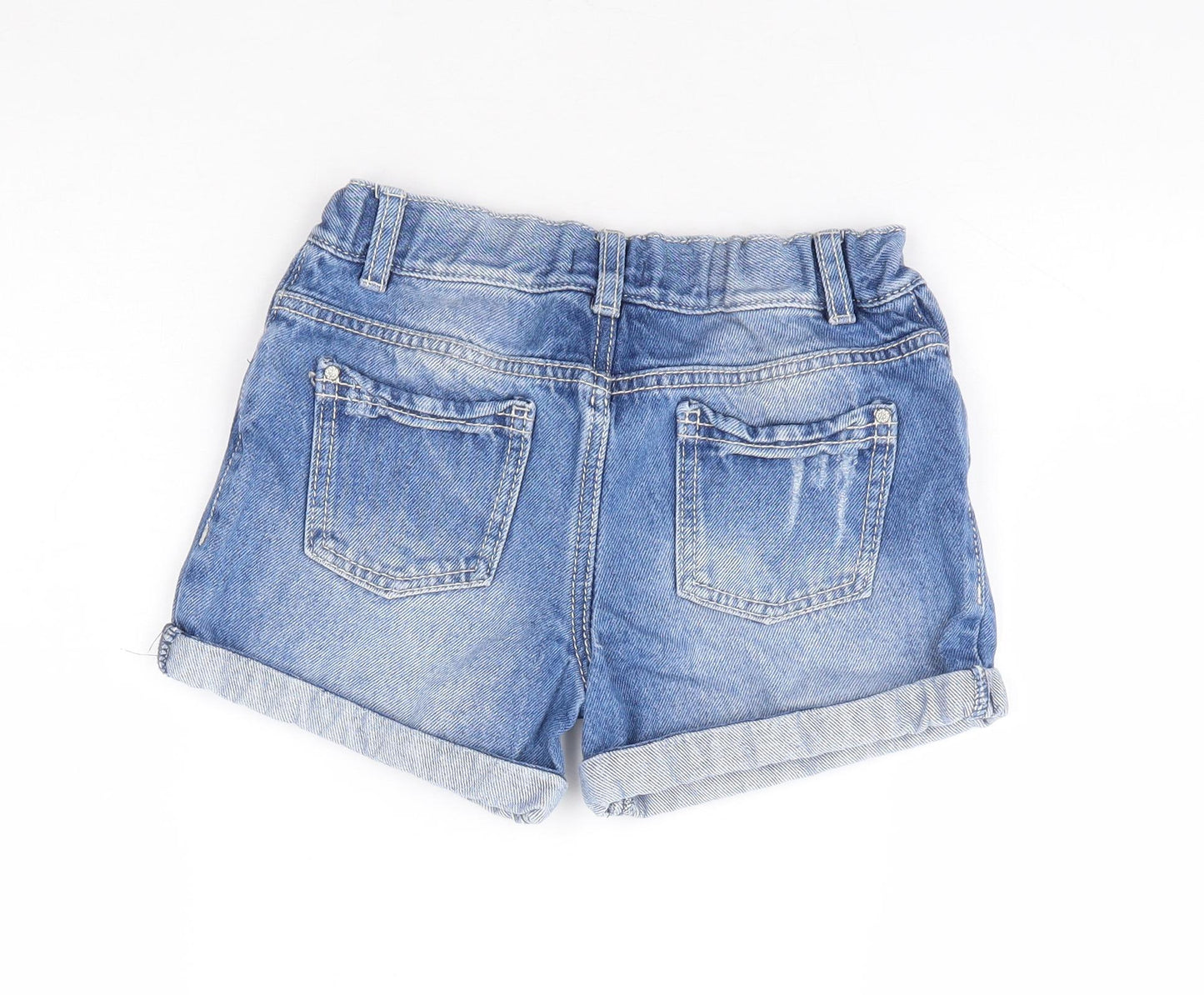 F&F Girls Blue Cotton Hot Pants Shorts Size 9-10 Years Regular Zip - Distressed