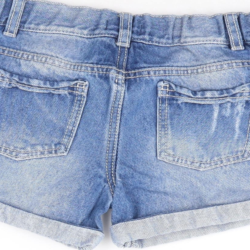 F&F Girls Blue Cotton Hot Pants Shorts Size 9-10 Years Regular Zip - Distressed
