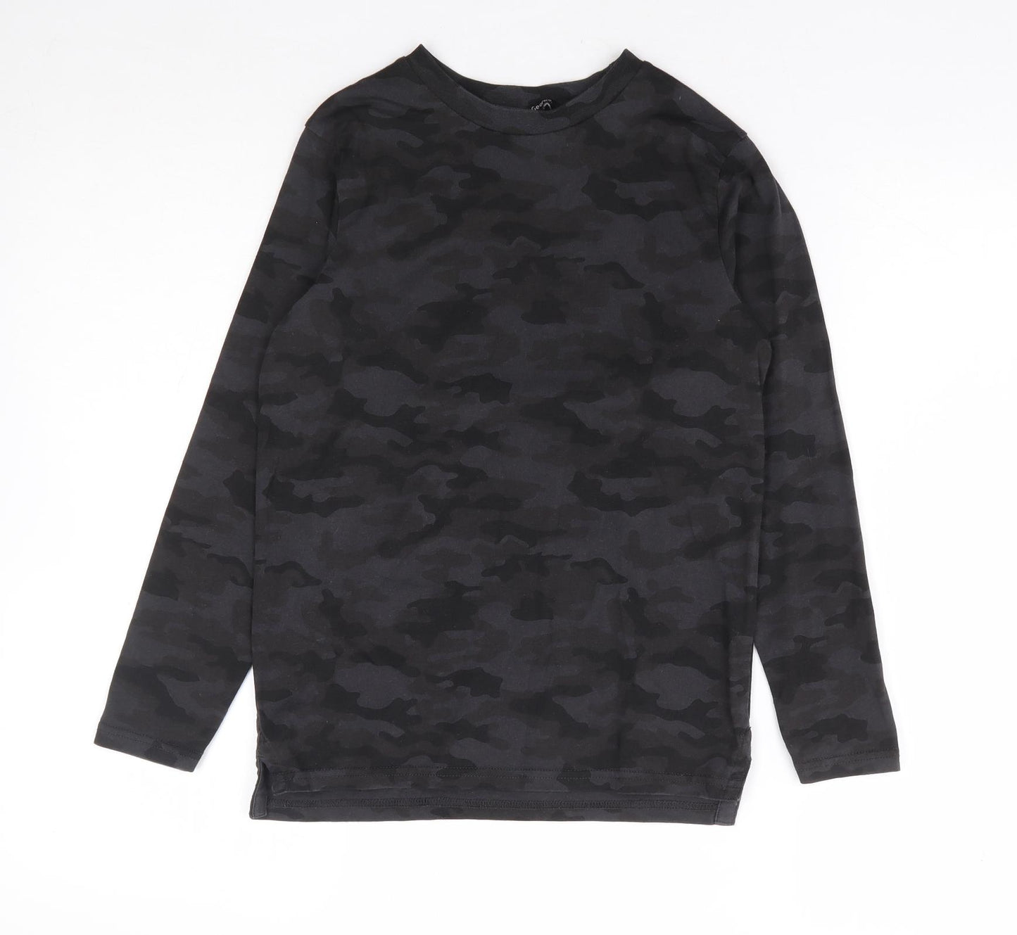 George Girls Grey Camouflage 100% Cotton Basic T-Shirt Size 8-9 Years Round Neck Pullover
