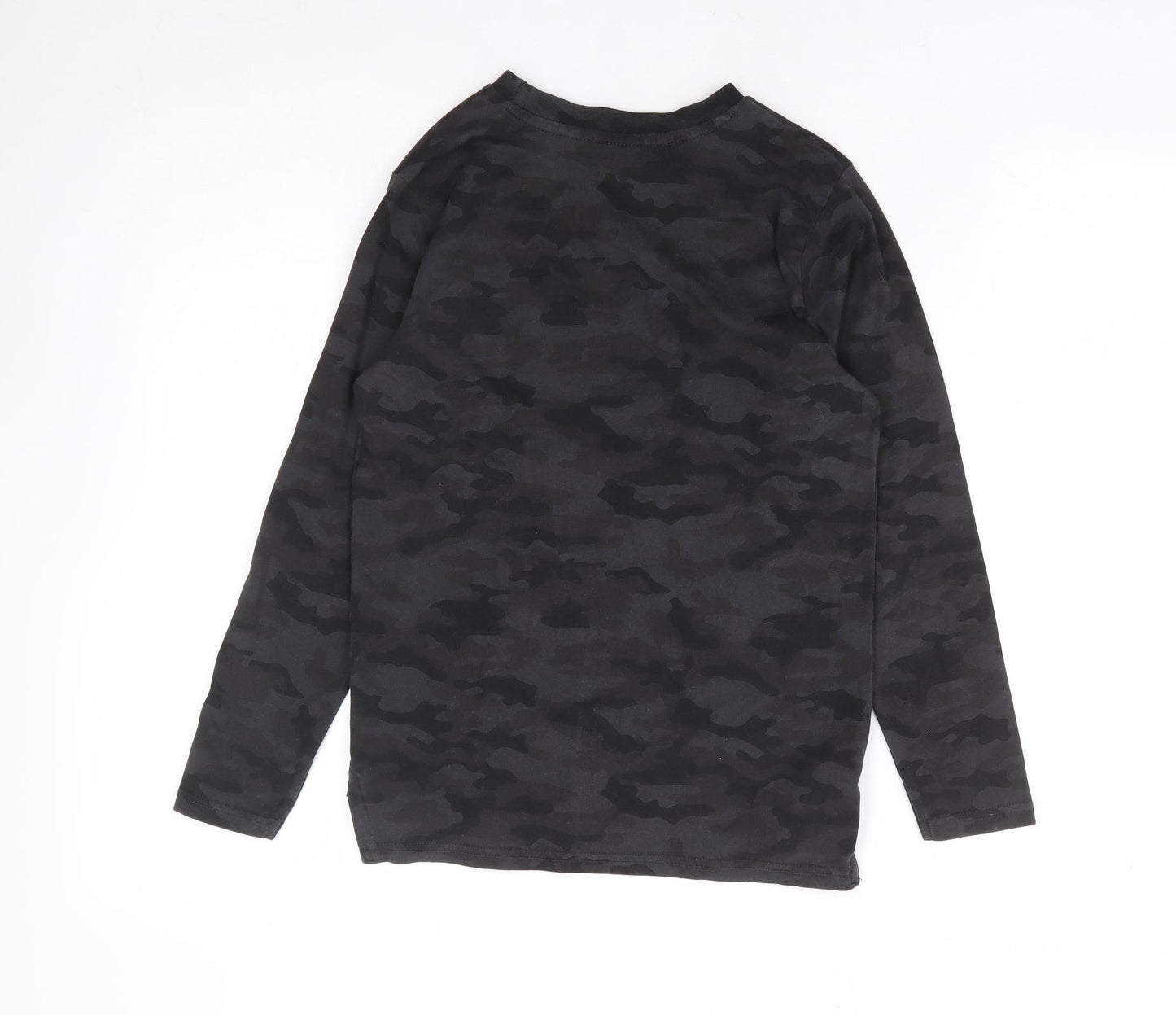 George Girls Grey Camouflage 100% Cotton Basic T-Shirt Size 8-9 Years Round Neck Pullover