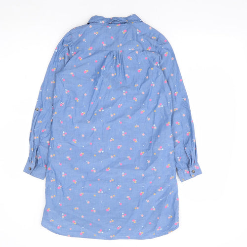 H&M Girls Blue Floral 100% Cotton Shift Size 9-10 Years Collared Button