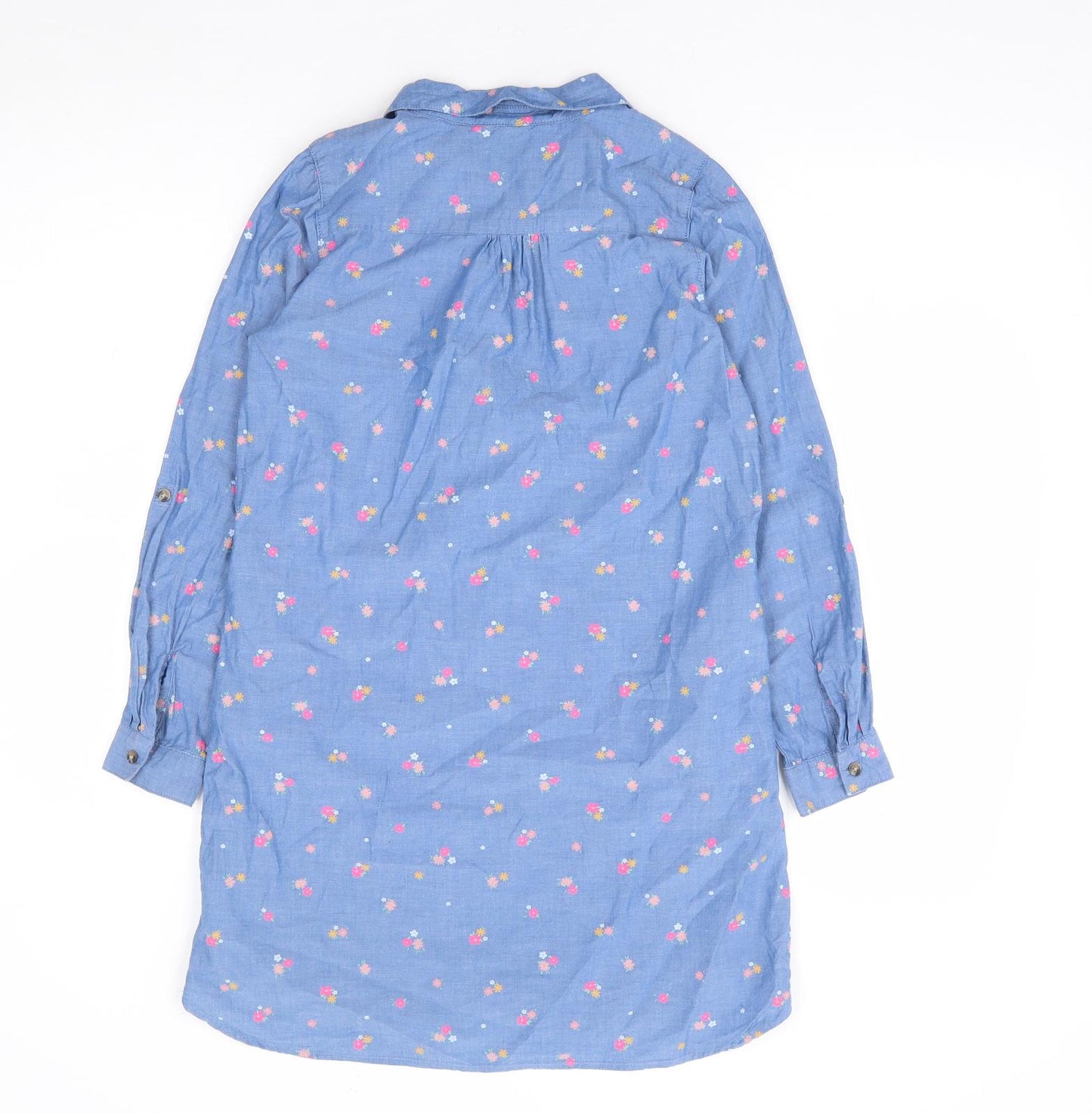 H&M Girls Blue Floral 100% Cotton Shift Size 9-10 Years Collared Button