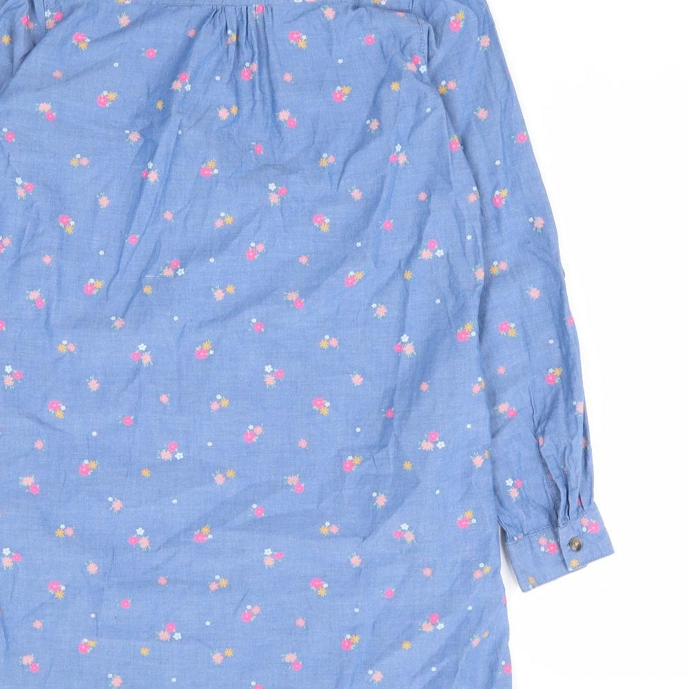 H&M Girls Blue Floral 100% Cotton Shift Size 9-10 Years Collared Button