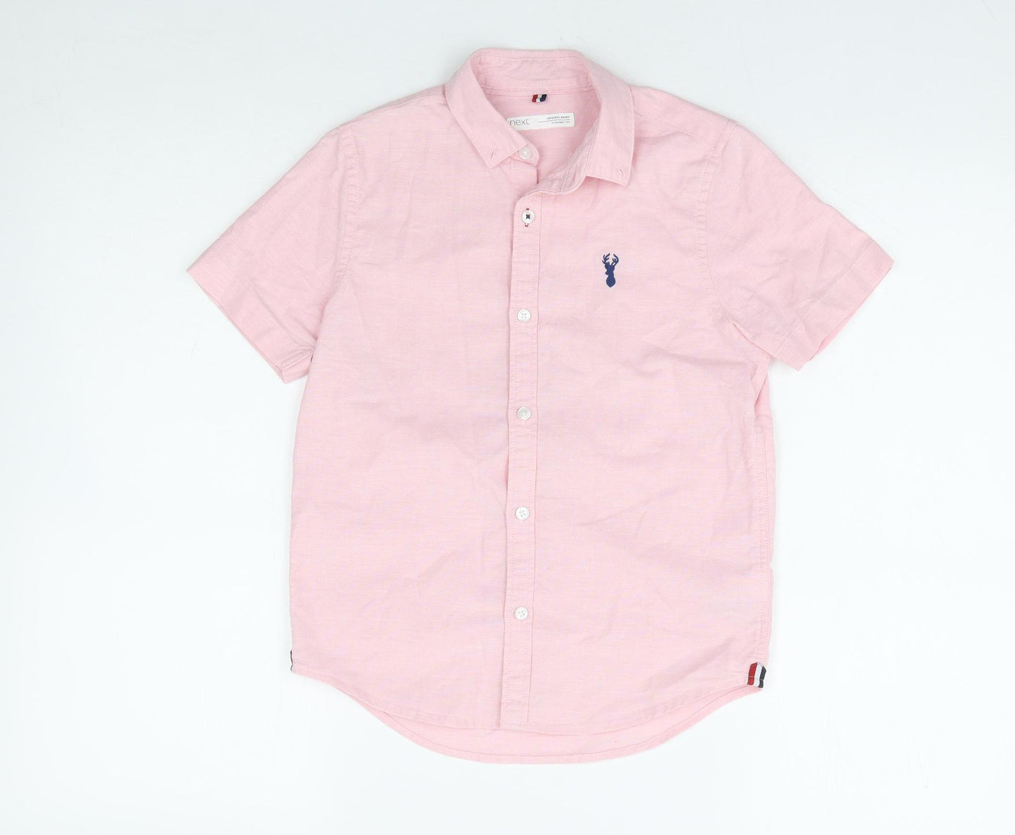 NEXT Boys Pink Cotton Basic Button-Up Size 8 Years Collared Button - Stag