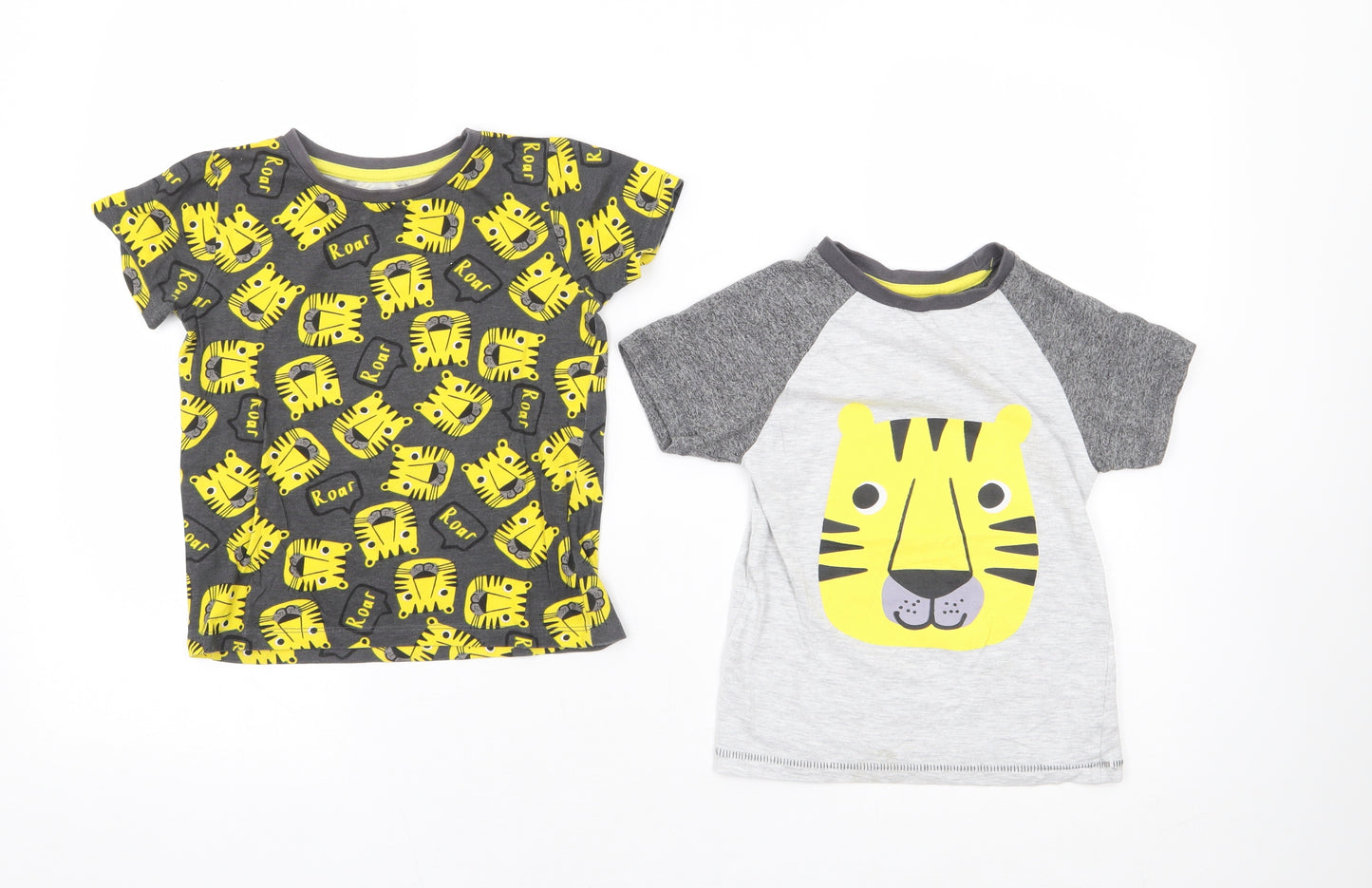 Dunnes Stores Boys Multicoloured Geometric Cotton Basic T-Shirt Size 2-3 Years Round Neck Pullover - Lion