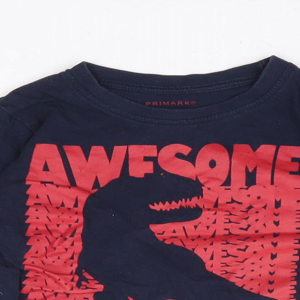Primark Boys Blue 100% Cotton Basic T-Shirt Size 18-24 Months Round Neck Pullover - Dinosaur