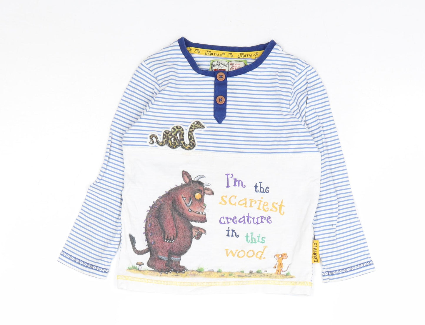 TU Boys Multicoloured Striped 100% Cotton Basic T-Shirt Size 2-3 Years Henley Pullover - The Gruffalo