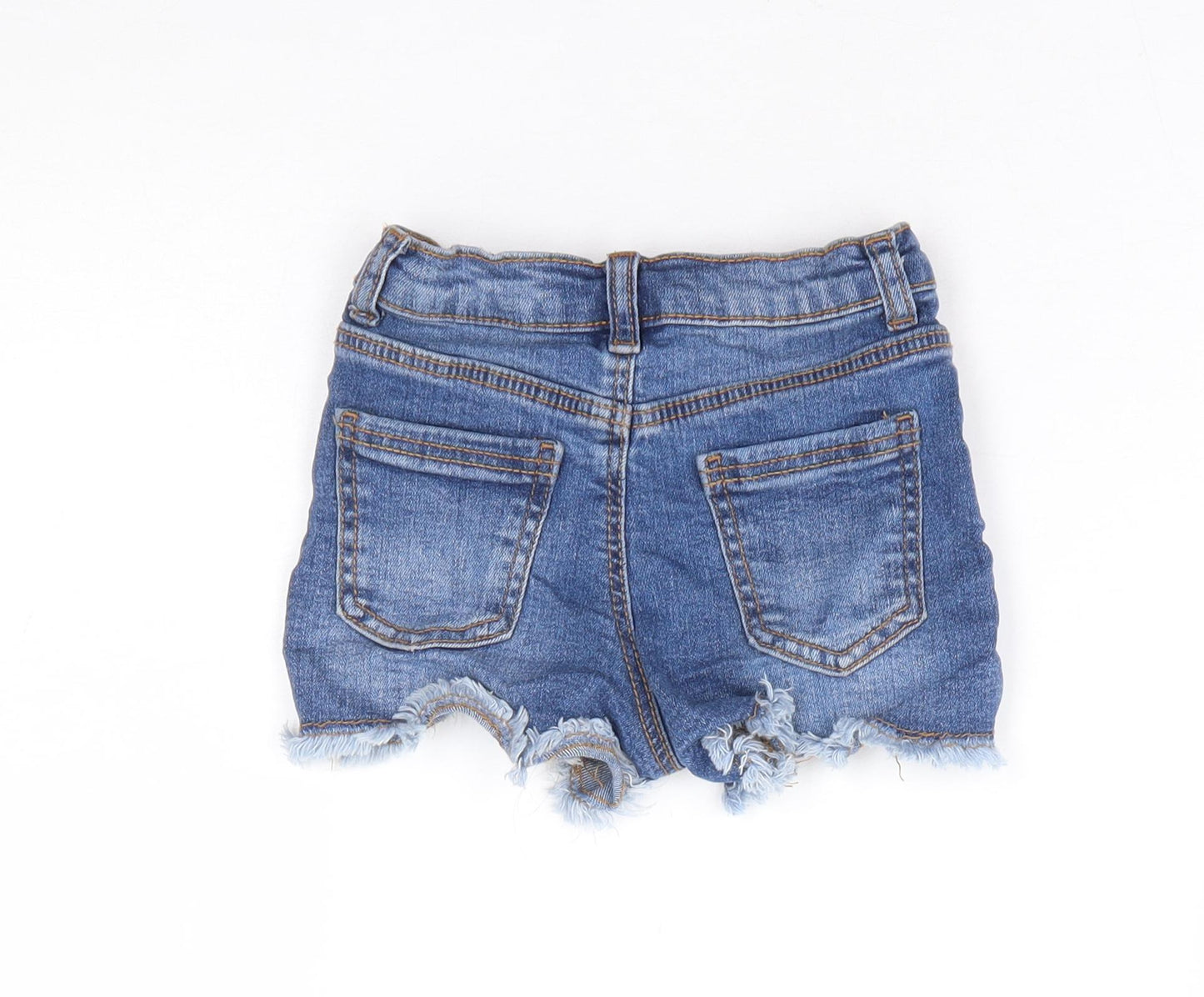 Primark Girls Blue Cotton Hot Pants Shorts Size 3-4 Years Regular Snap - Distressed Hems