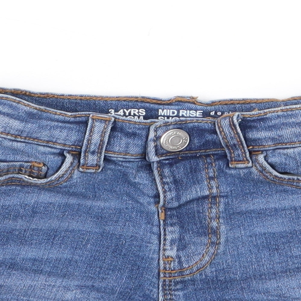 Primark Girls Blue Cotton Hot Pants Shorts Size 3-4 Years Regular Snap - Distressed Hems