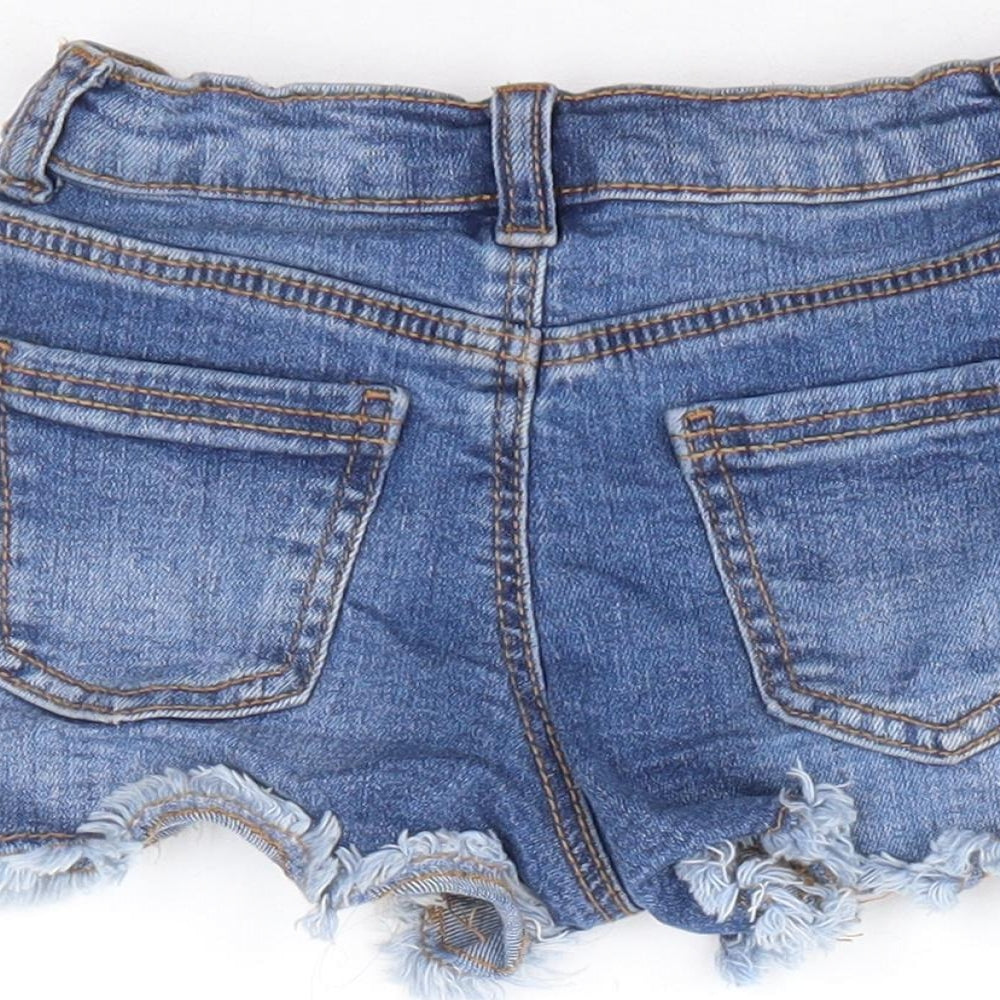 Primark Girls Blue Cotton Hot Pants Shorts Size 3-4 Years Regular Snap - Distressed Hems