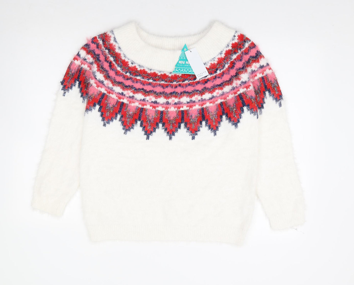 Papaya Womens Multicoloured Boat Neck Fair Isle Polyamide Pullover Jumper Size M - Fluffy Christmas