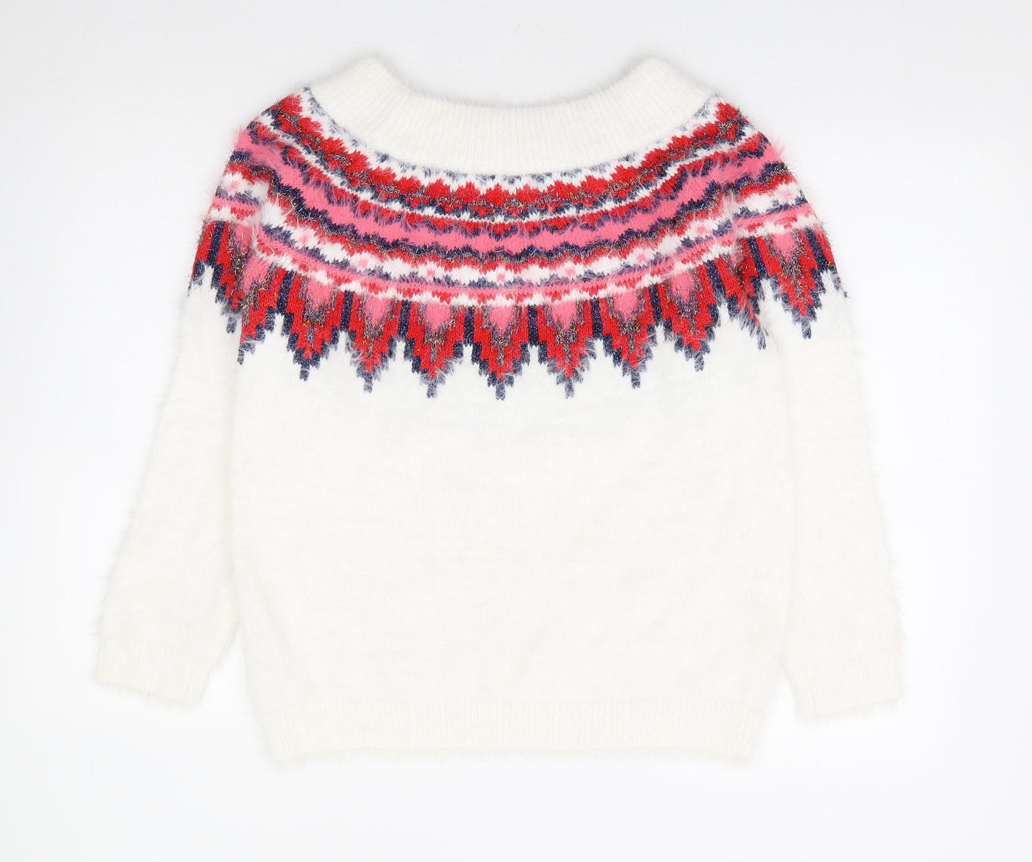 Papaya Womens Multicoloured Boat Neck Fair Isle Polyamide Pullover Jumper Size M - Fluffy Christmas