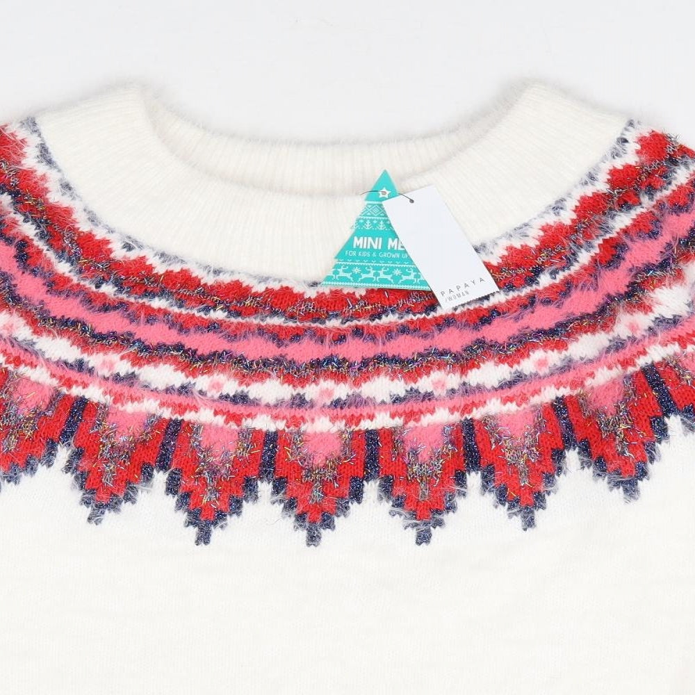 Papaya Womens Multicoloured Boat Neck Fair Isle Polyamide Pullover Jumper Size M - Fluffy Christmas