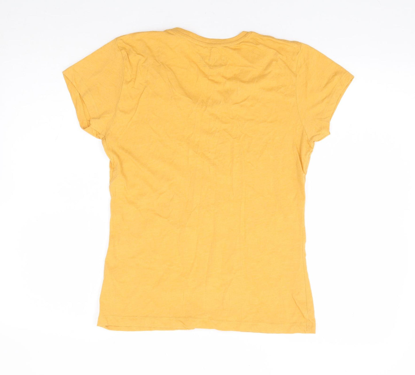 Primark Womens Yellow Cotton Basic T-Shirt Size 10 V-Neck - Wish Dream Create Believe