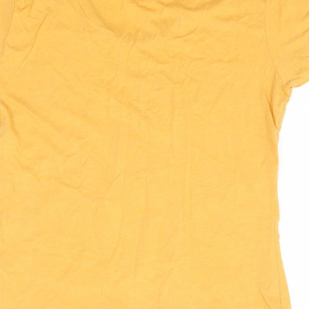Primark Womens Yellow Cotton Basic T-Shirt Size 10 V-Neck - Wish Dream Create Believe