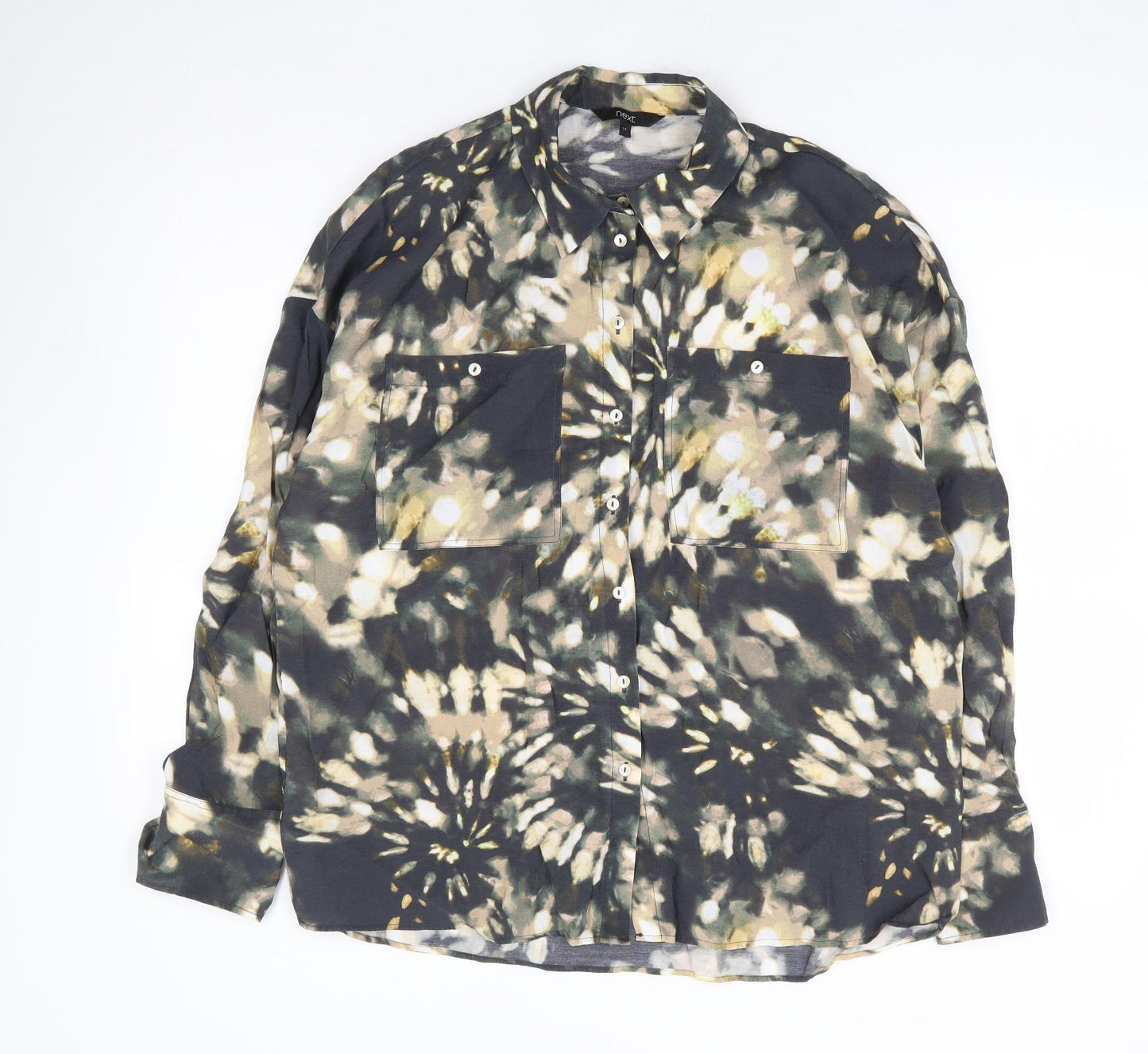 NEXT Womens Green Geometric Polyester Basic Button-Up Size 14 Collared - Tie Dye