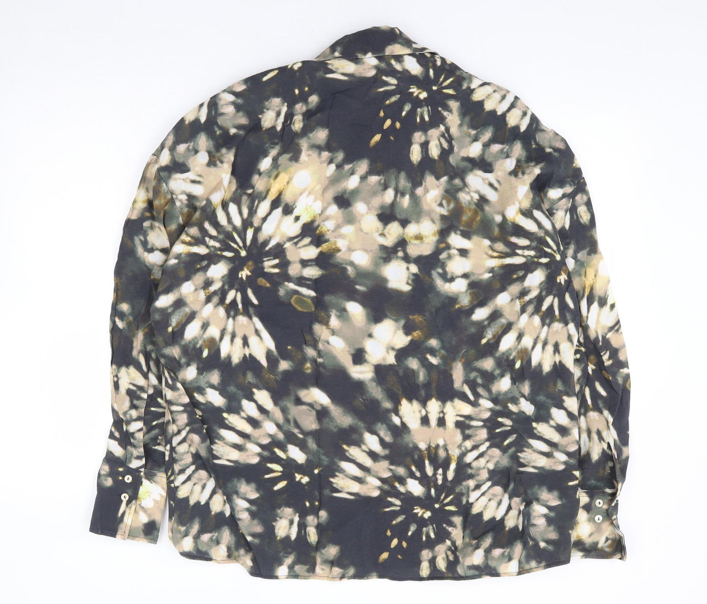 NEXT Womens Green Geometric Polyester Basic Button-Up Size 14 Collared - Tie Dye