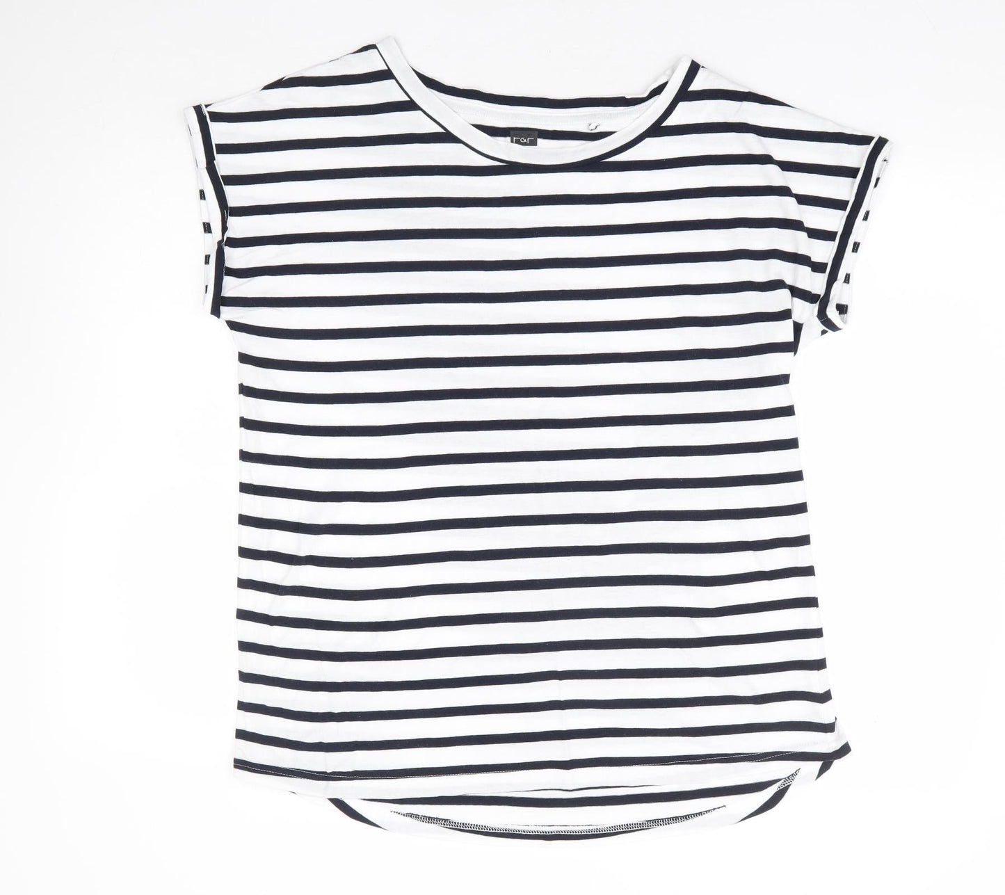 F&F Womens White Striped Polyester Basic T-Shirt Size 14 Round Neck