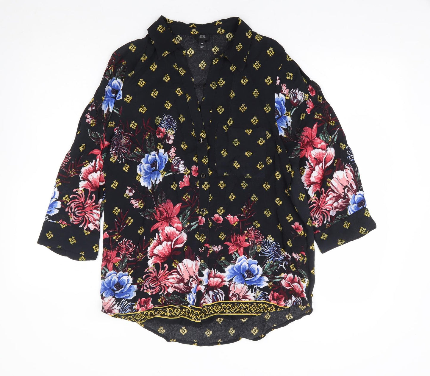 River Island Womens Multicoloured Floral Polyester Basic Blouse Size 14 Collared