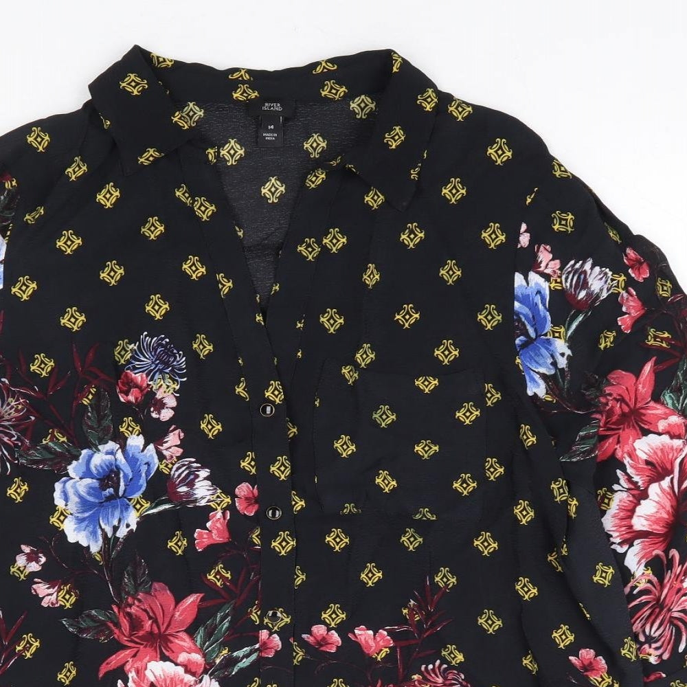 River Island Womens Multicoloured Floral Polyester Basic Blouse Size 14 Collared