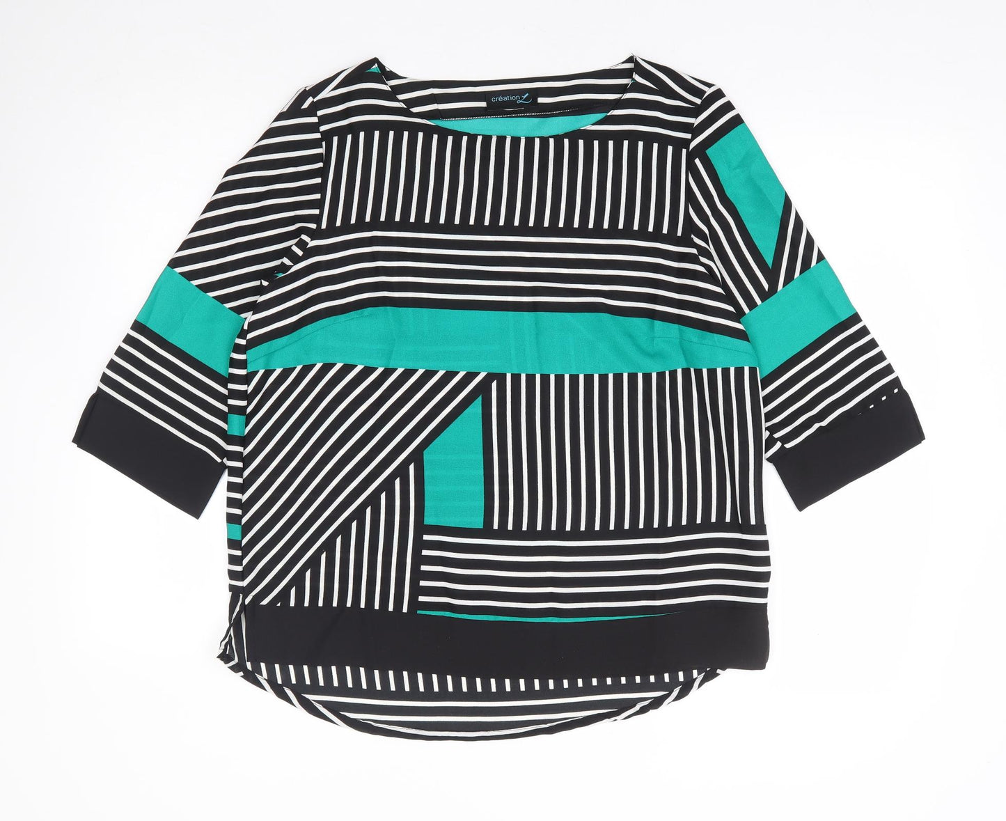 Creation Womens Green Geometric Polyester Basic Blouse Size L Roll Neck