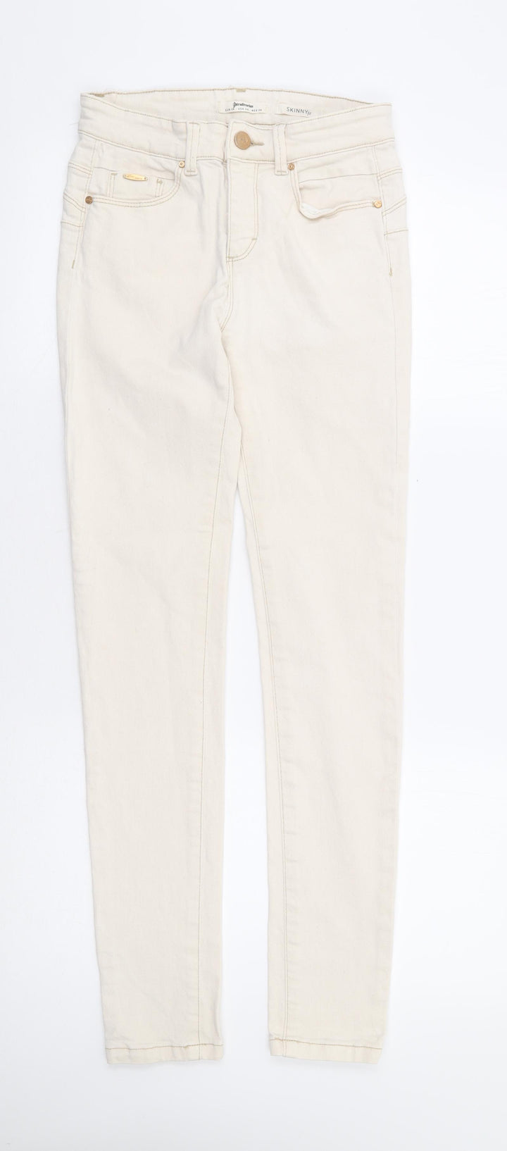 Stradavarius Womens Ivory Cotton Skinny Jeans Size 8 L30 in Regular Zip