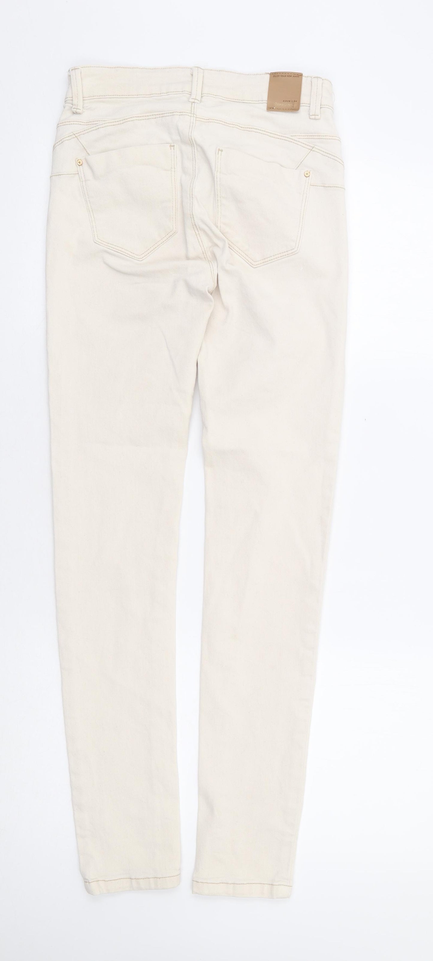 Stradavarius Womens Ivory Cotton Skinny Jeans Size 8 L30 in Regular Zip