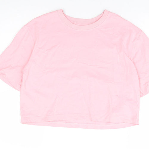 Dunnes Stores Womens Pink 100% Cotton Cropped T-Shirt Size XS Round Neck