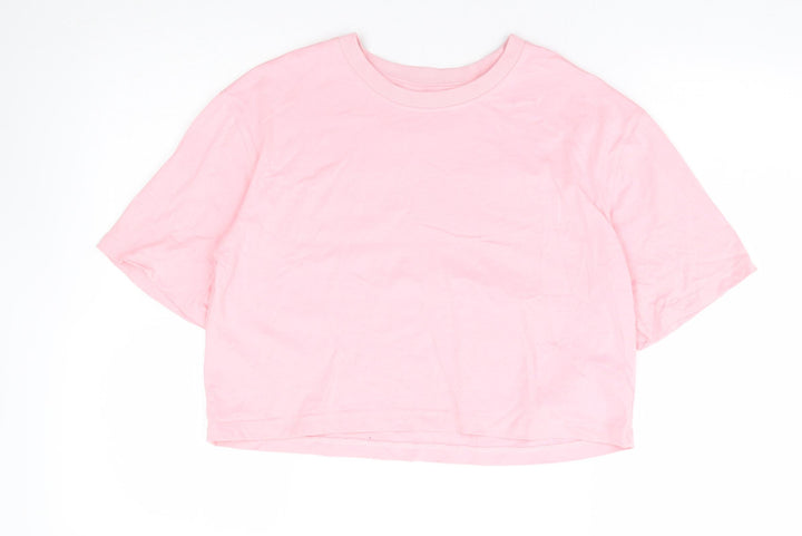 Dunnes Stores Womens Pink 100% Cotton Cropped T-Shirt Size XS Round Neck
