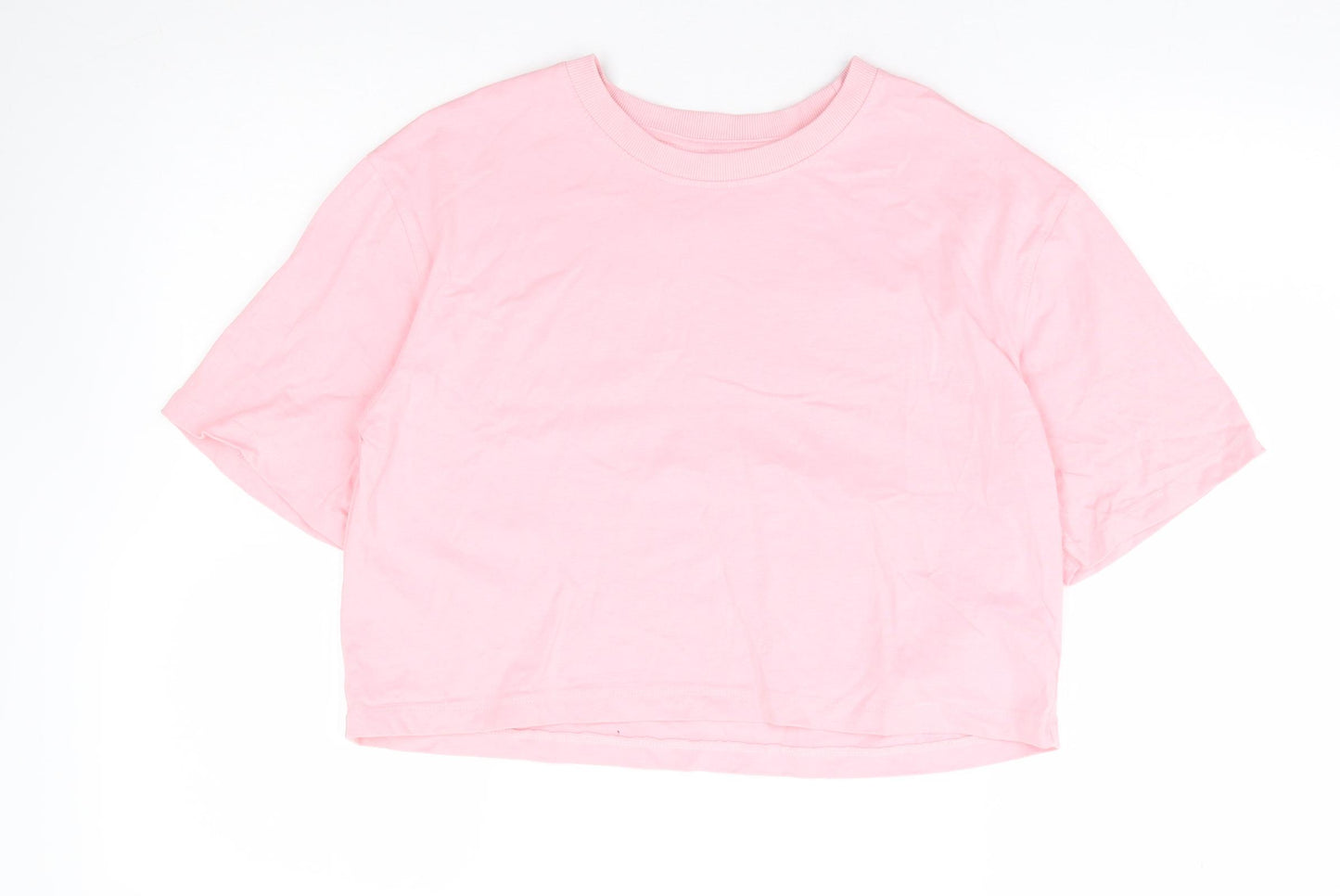 Dunnes Stores Womens Pink 100% Cotton Cropped T-Shirt Size XS Round Neck