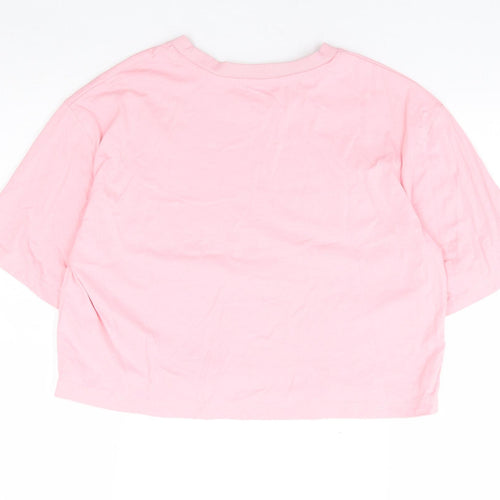 Dunnes Stores Womens Pink 100% Cotton Cropped T-Shirt Size XS Round Neck