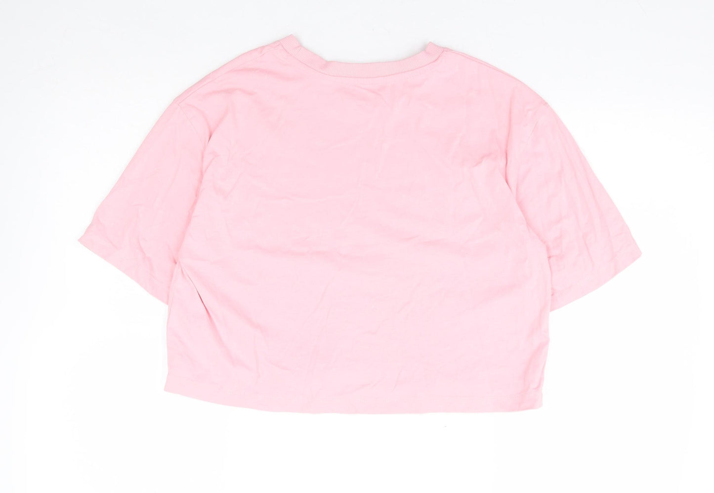 Dunnes Stores Womens Pink 100% Cotton Cropped T-Shirt Size XS Round Neck